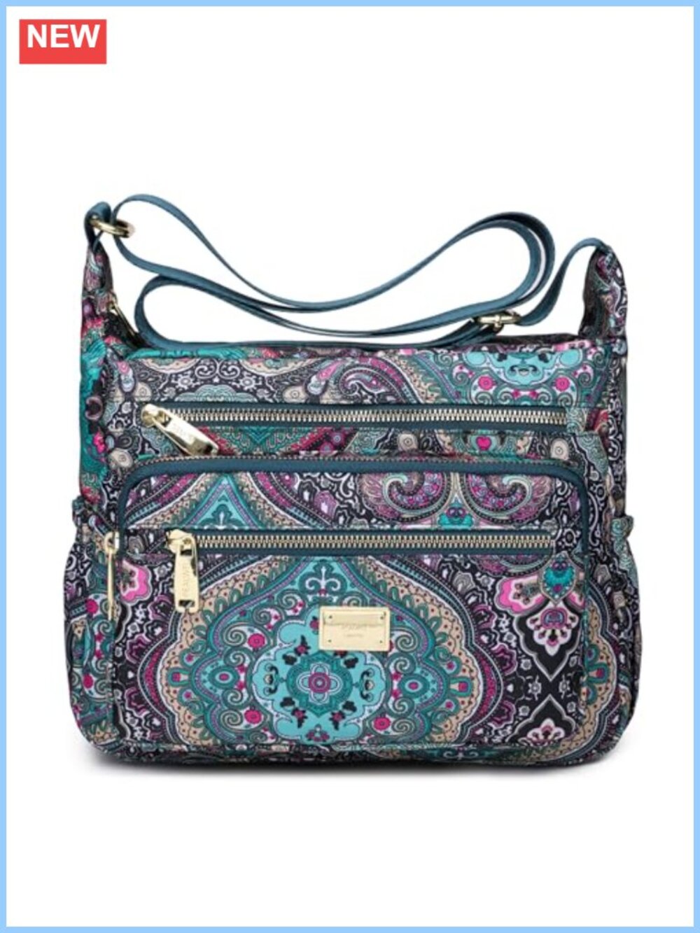 Lightweight Nylon Shoulder Handbag with 10 Pockets